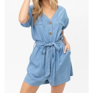 Blue button down romper